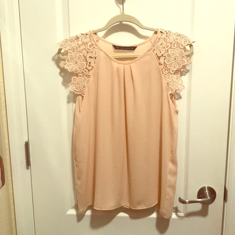 Zara Embroidered Cap Sleeve Blouse